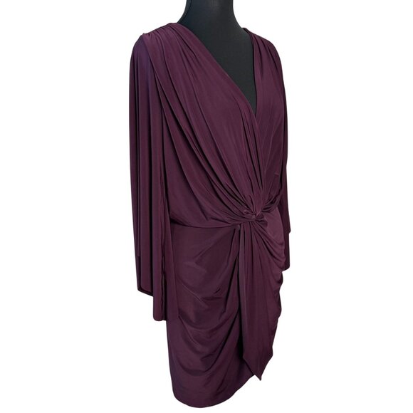 Misa Los Angeles Teget Twist Front Draped Mini Dress Bell Sleeves Plum Purple Si - Picture 11 of 14